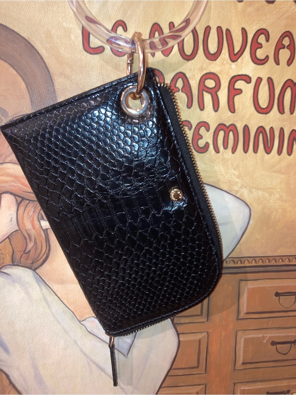 Kate Landry Black Snakeskin Wristlet with Clear Bracelet - EUC - Picture 2 of 15